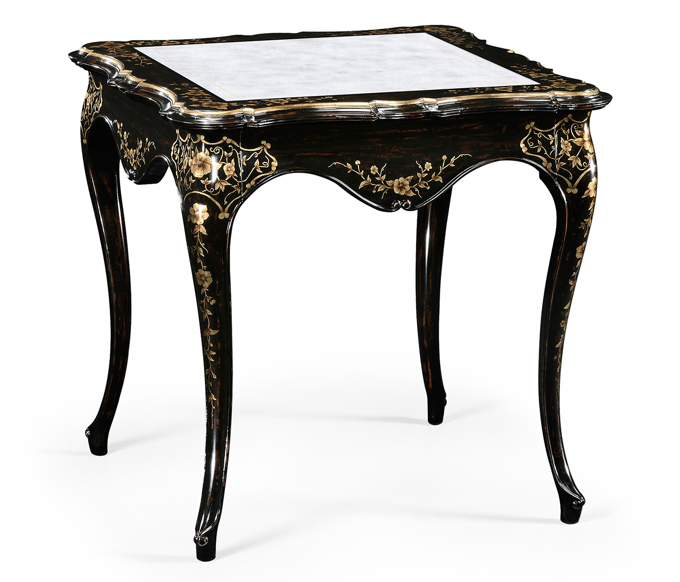 Black & gilded floral side table églomisé top