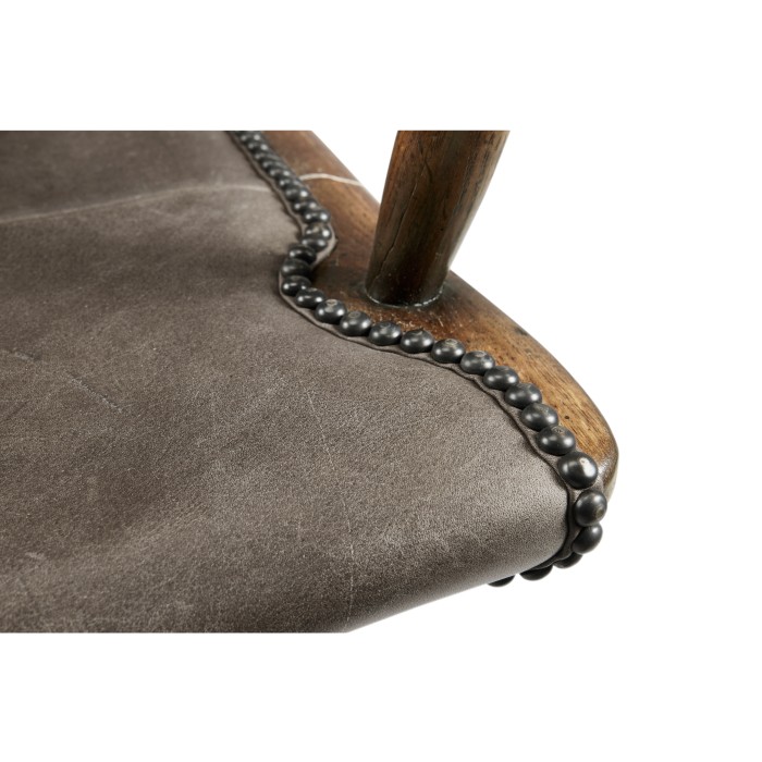 Dark Brown Oak Arm Bar Stool with Studded Haven Leather Seat