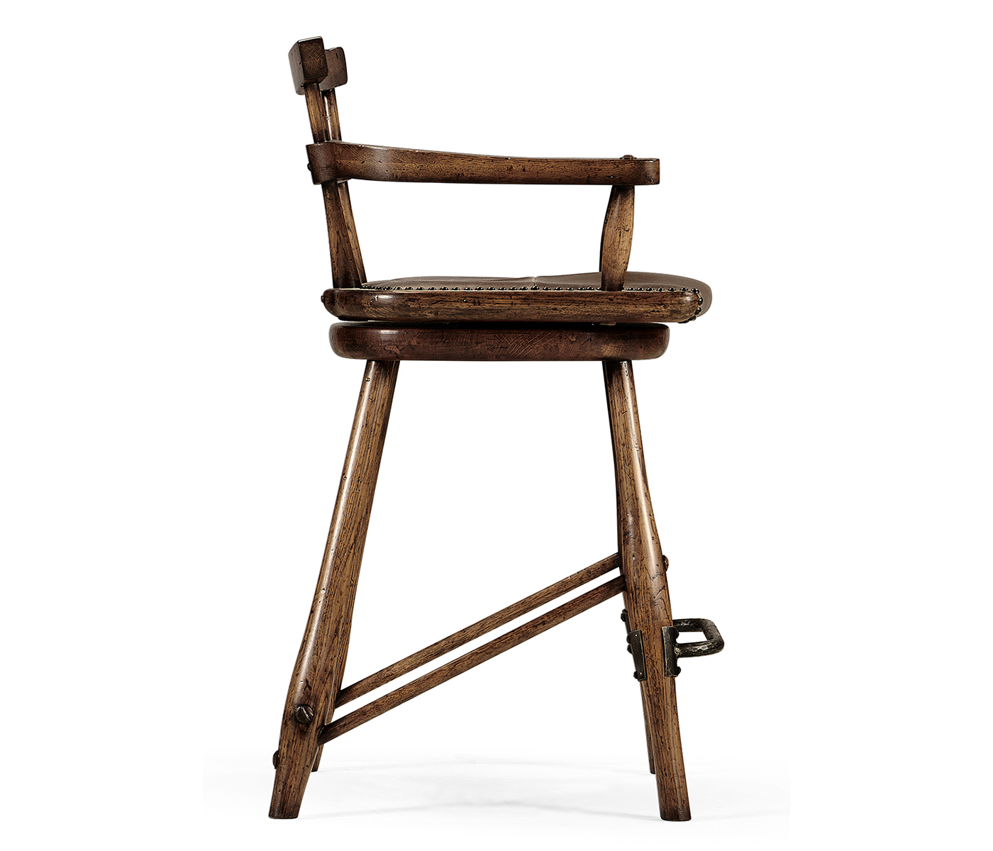 Dark Brown Oak Arm Counter Stool with Studded Haven Leather Seat
