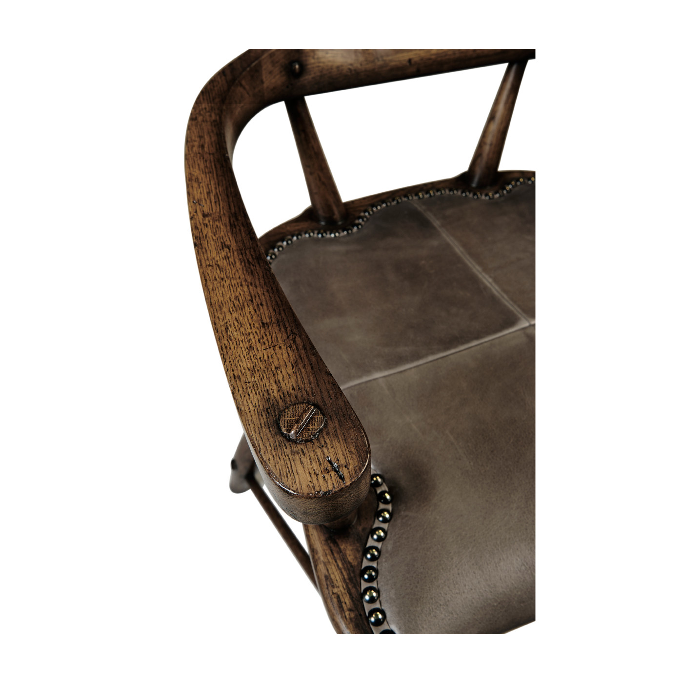 Dark Brown Oak Arm Counter Stool with Studded Haven Leather Seat