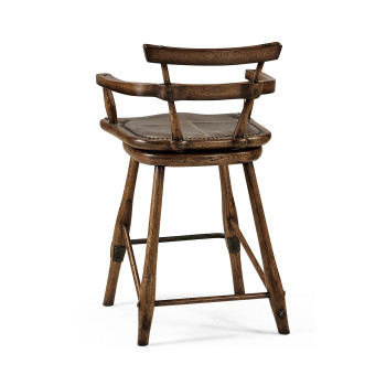 Dark Brown Oak Arm Counter Stool with Studded Haven Leather Seat