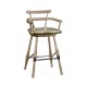 Grey Oak Arm Bar Stool with A Studded Dark Grey Leather Seat