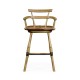 Natural Oak Arm Bar Stool with A Studded Antique Chestnut Leather Seat
