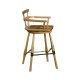 Natural Oak Arm Bar Stool with A Studded Antique Chestnut Leather Seat