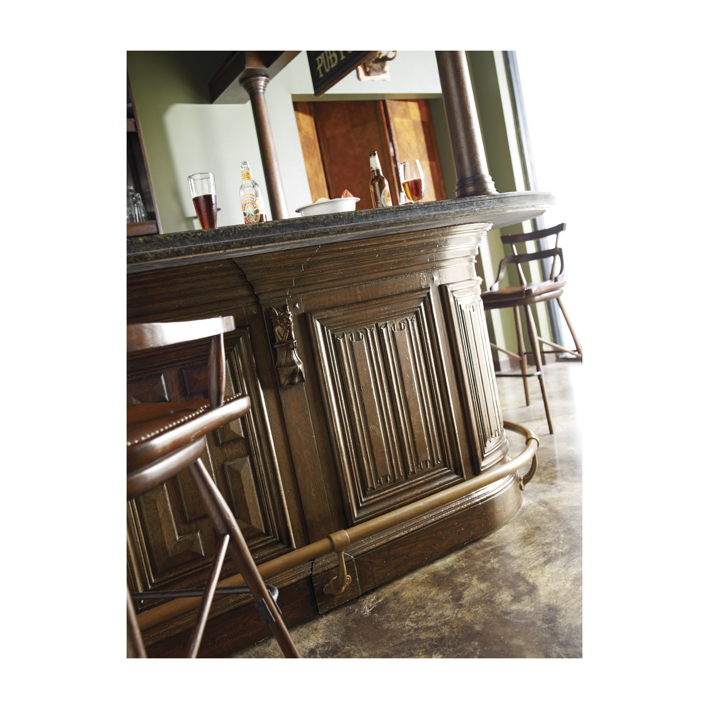 Natural Oak Arm Bar Stool with A Studded Antique Chestnut Leather Seat