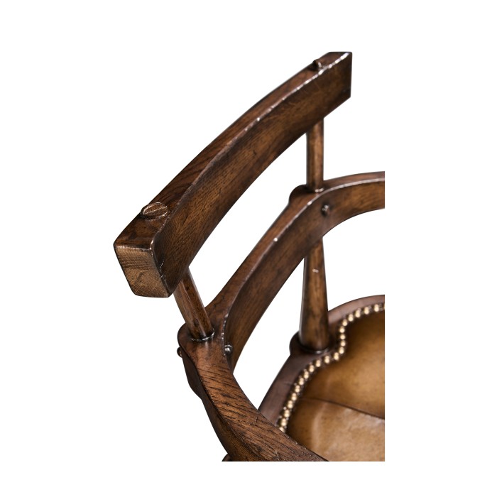 Dark Oak Arm Bar Stool with A Studded Dark Antique Leather Seat