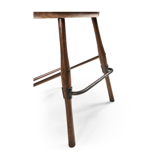 Dark Oak Arm Bar Stool with A Studded Dark Antique Leather Seat