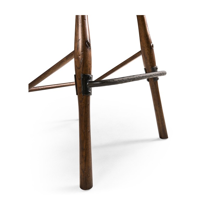 Dark Oak Arm Bar Stool with A Studded Dark Antique Leather Seat