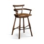 Dark Oak Arm Bar Stool with A Studded Dark Antique Leather Seat