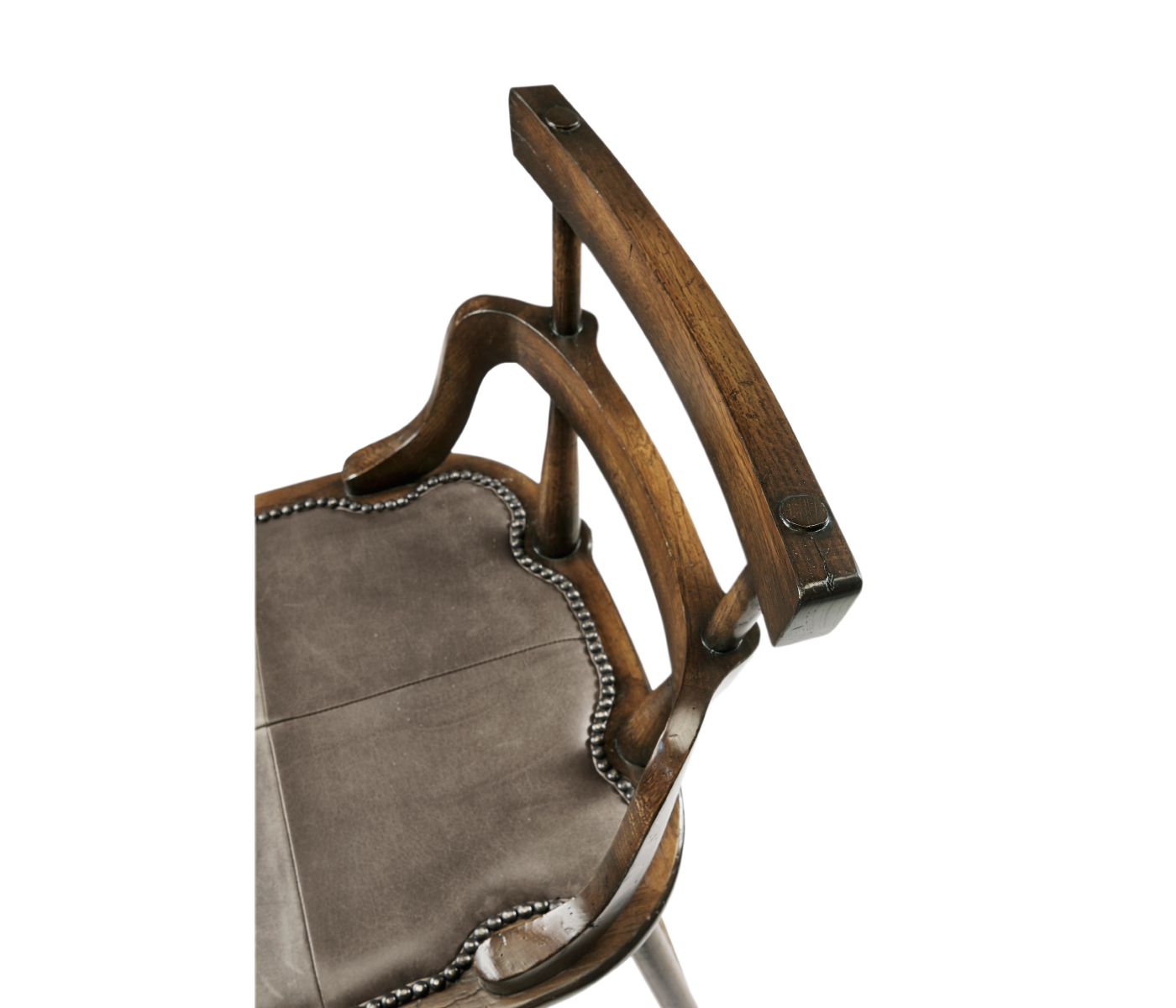 Dark Brown Oak Side Bar Stool with Studded Haven Leather Seat