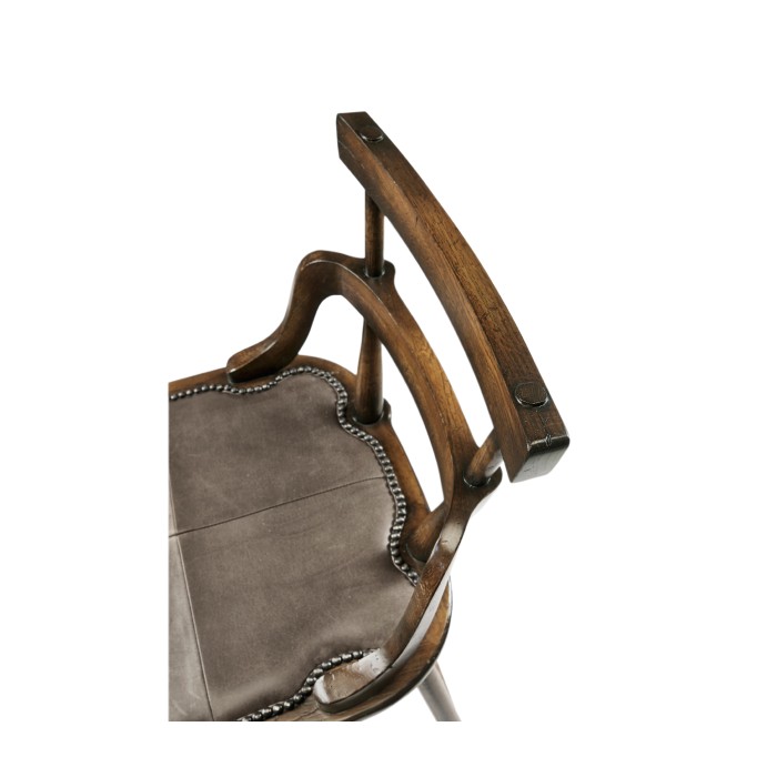 Dark Brown Oak Side Bar Stool with Studded Haven Leather Seat