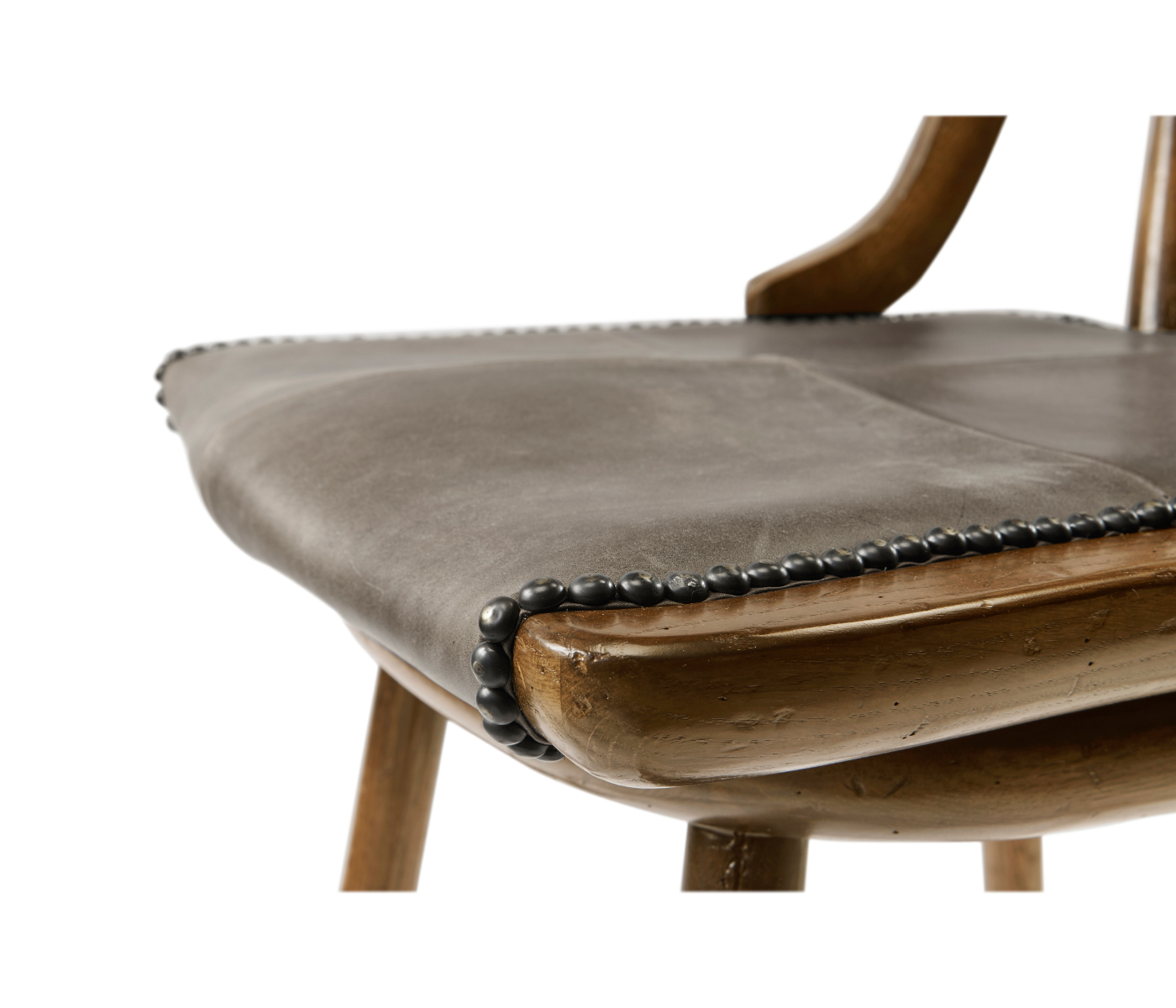 Dark Brown Oak Side Bar Stool with Studded Haven Leather Seat