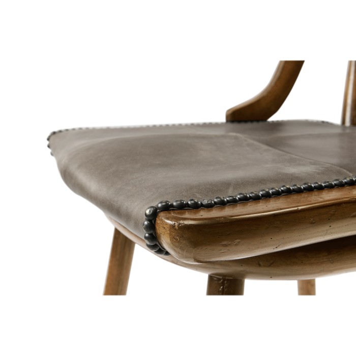 Dark Brown Oak Side Bar Stool with Studded Haven Leather Seat