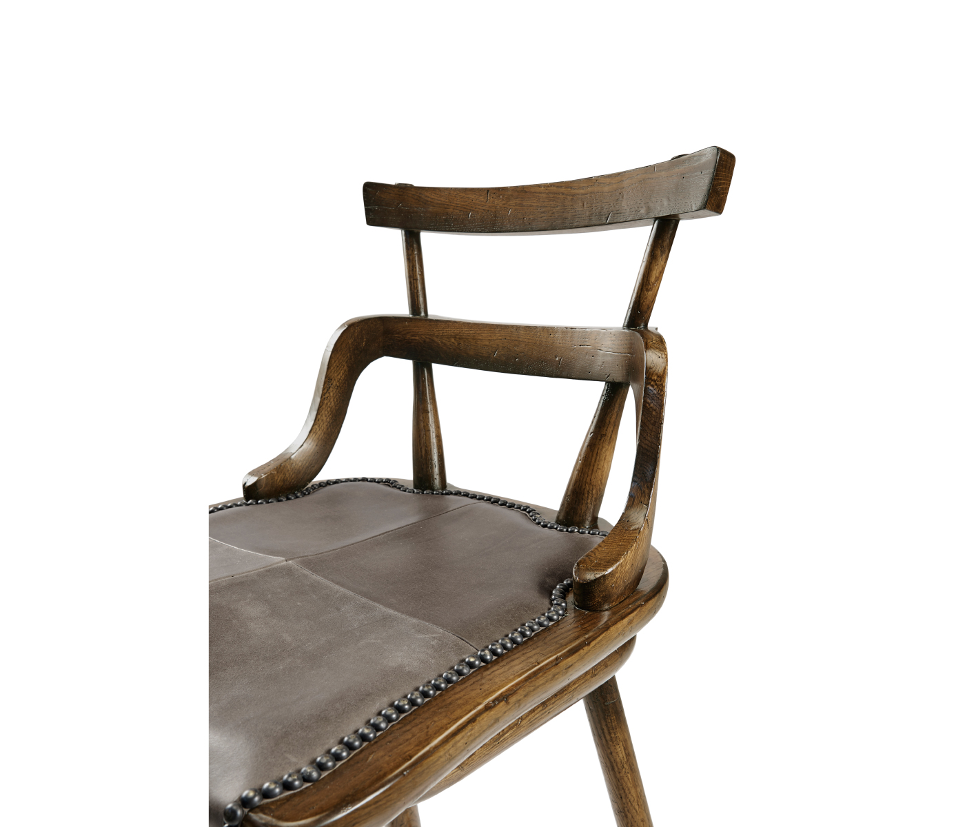 Dark Brown Oak Side Bar Stool with Studded Haven Leather Seat
