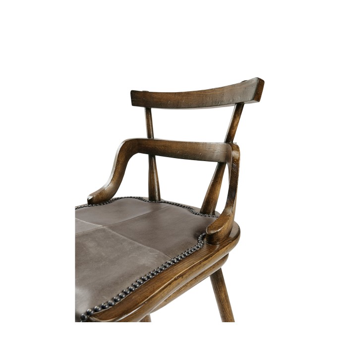 Dark Brown Oak Side Bar Stool with Studded Haven Leather Seat