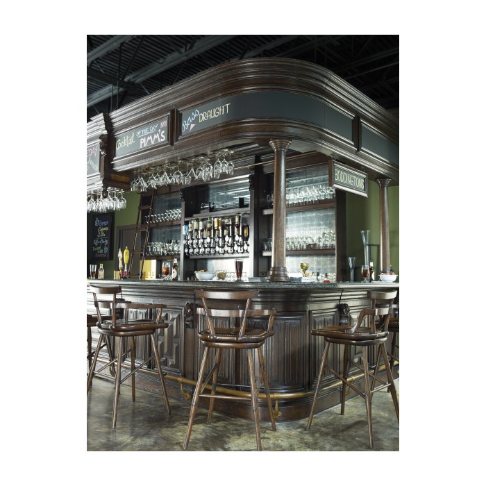 Grey Oak Side Bar Stool with a Studded Dark Grey Leather Seat