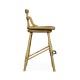Natural Oak Side Bar Stool with a Studded Antique Chestnut Leather Seat