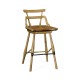 Natural Oak Side Bar Stool with a Studded Antique Chestnut Leather Seat