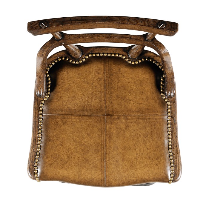 Dark Oak Side Bar Stool with a Studded Dark Antique Leather Seat