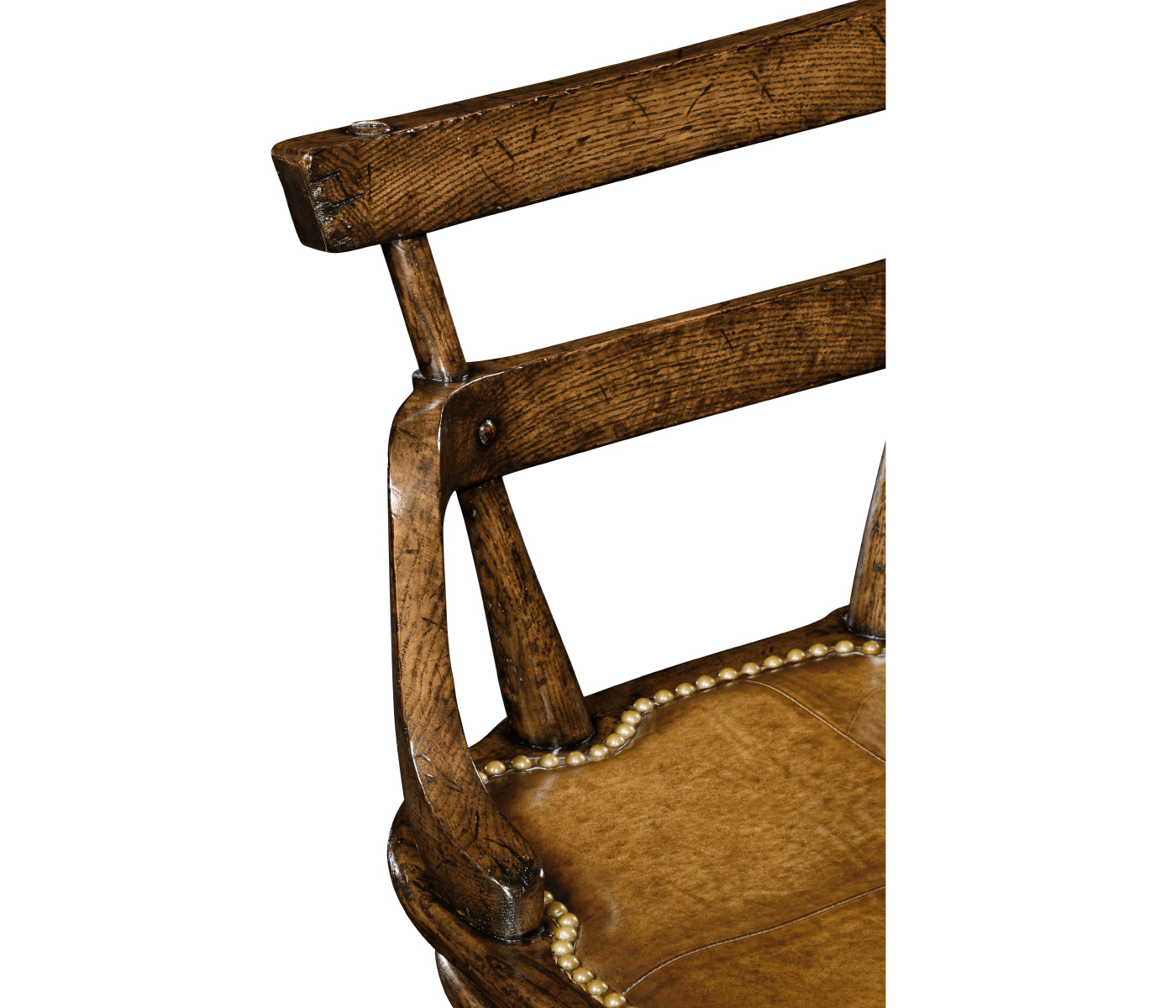 Dark Oak Side Bar Stool with a Studded Dark Antique Leather Seat