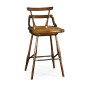 Dark Oak Side Bar Stool with a Studded Dark Antique Leather Seat