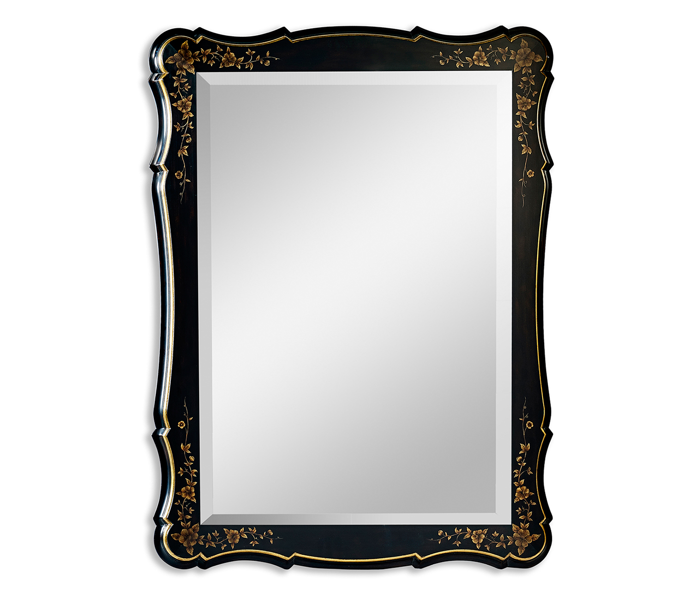 Black & gilded floral rectangular mirror