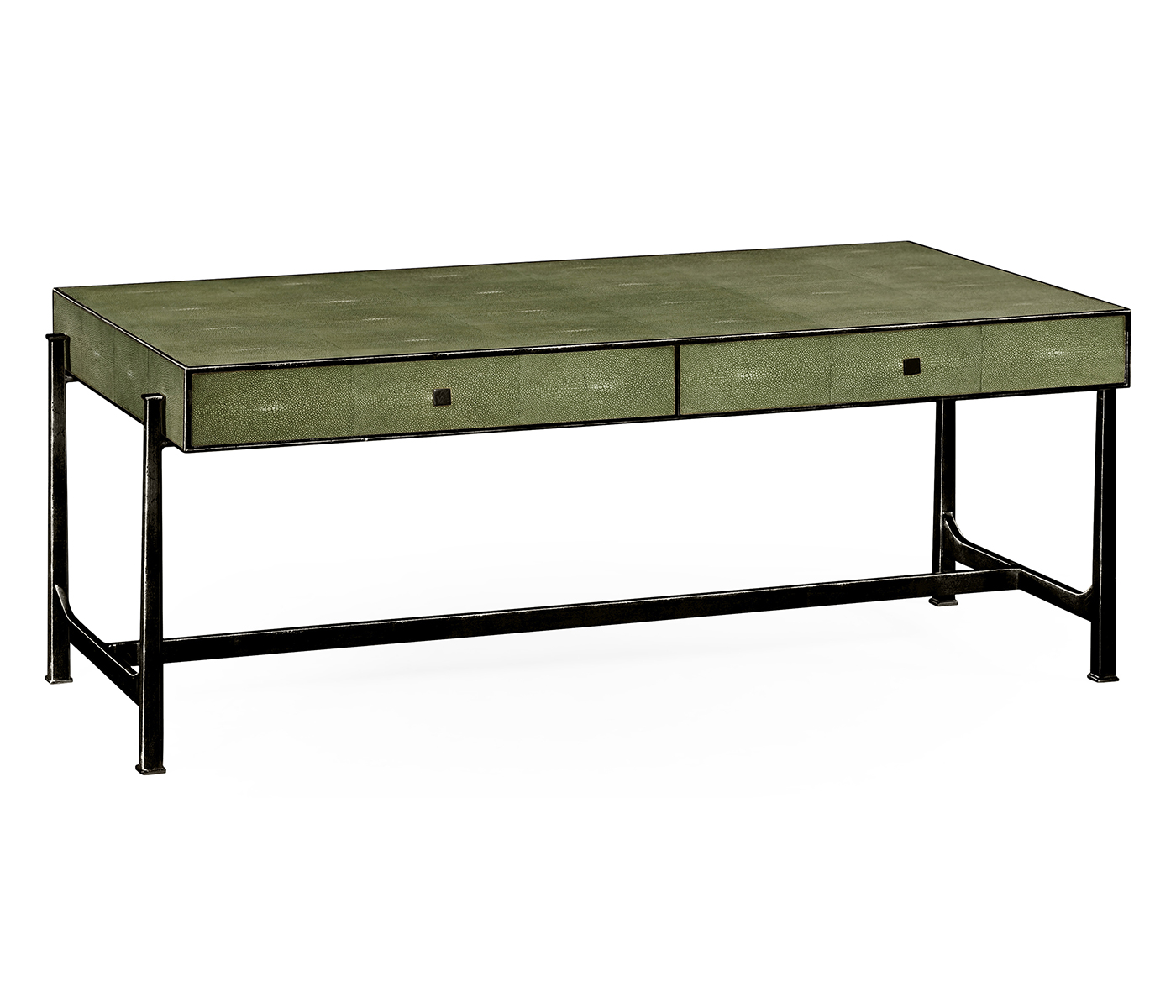 Green Faux Shagreen Coffee Table with Bronze Base