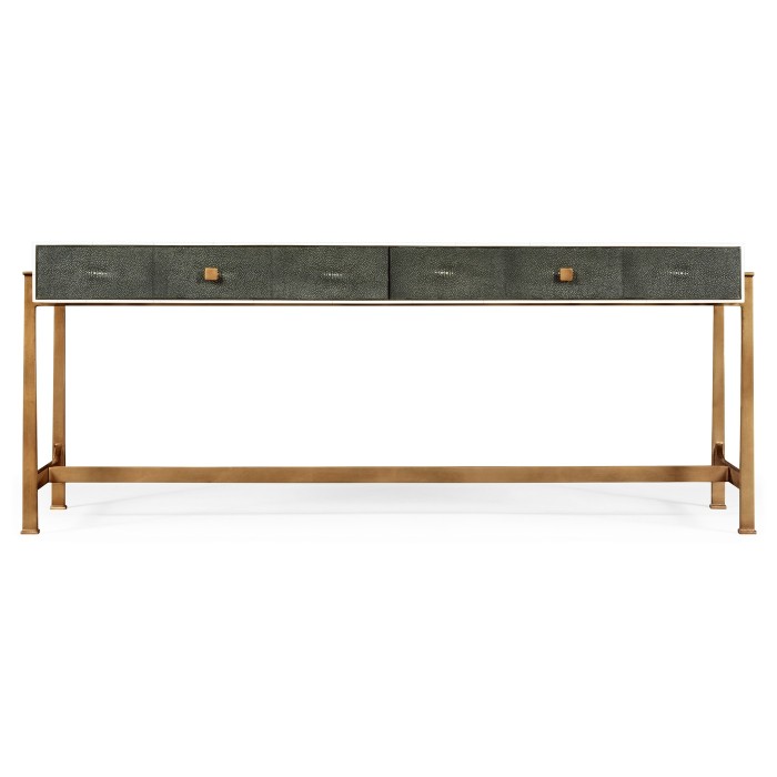 Anthracite Faux Shagreen Coffee Table with Gilded Base