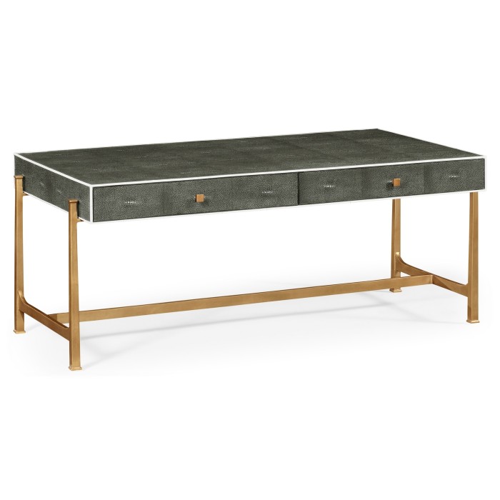 Anthracite Faux Shagreen Coffee Table with Gilded Base