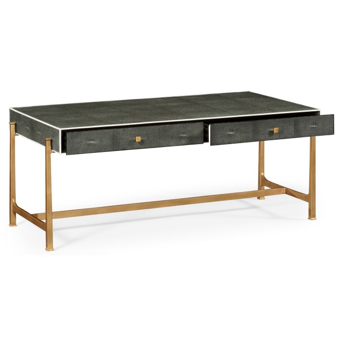 Anthracite Faux Shagreen Coffee Table with Gilded Base