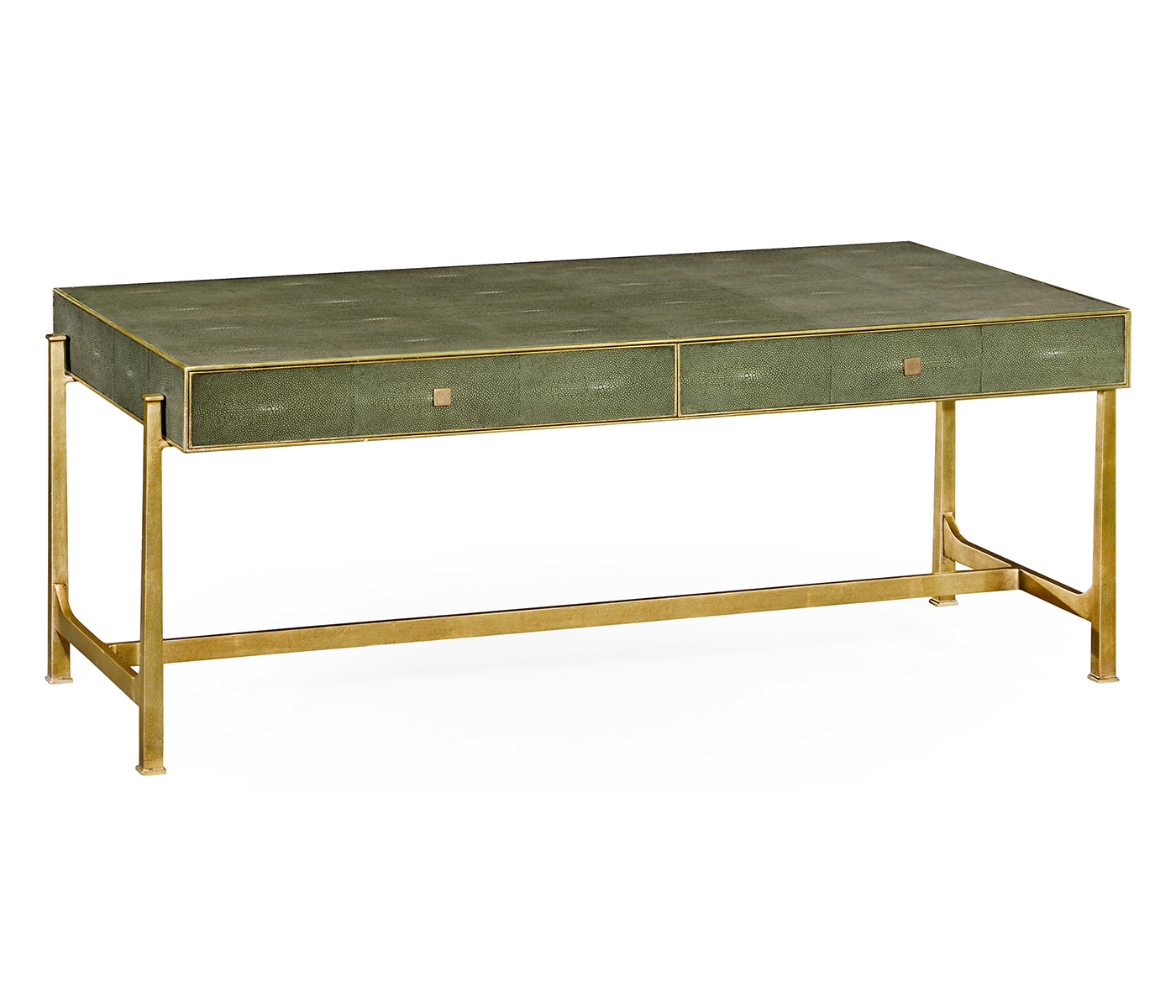 Green Faux Shagreen Coffee Table with Gilded Base