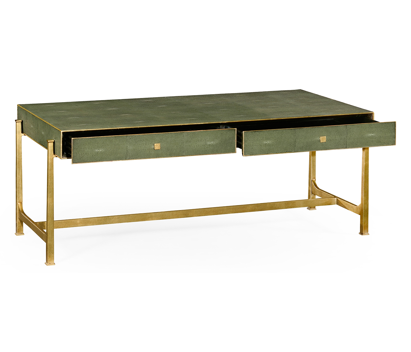 Green Faux Shagreen Coffee Table with Gilded Base