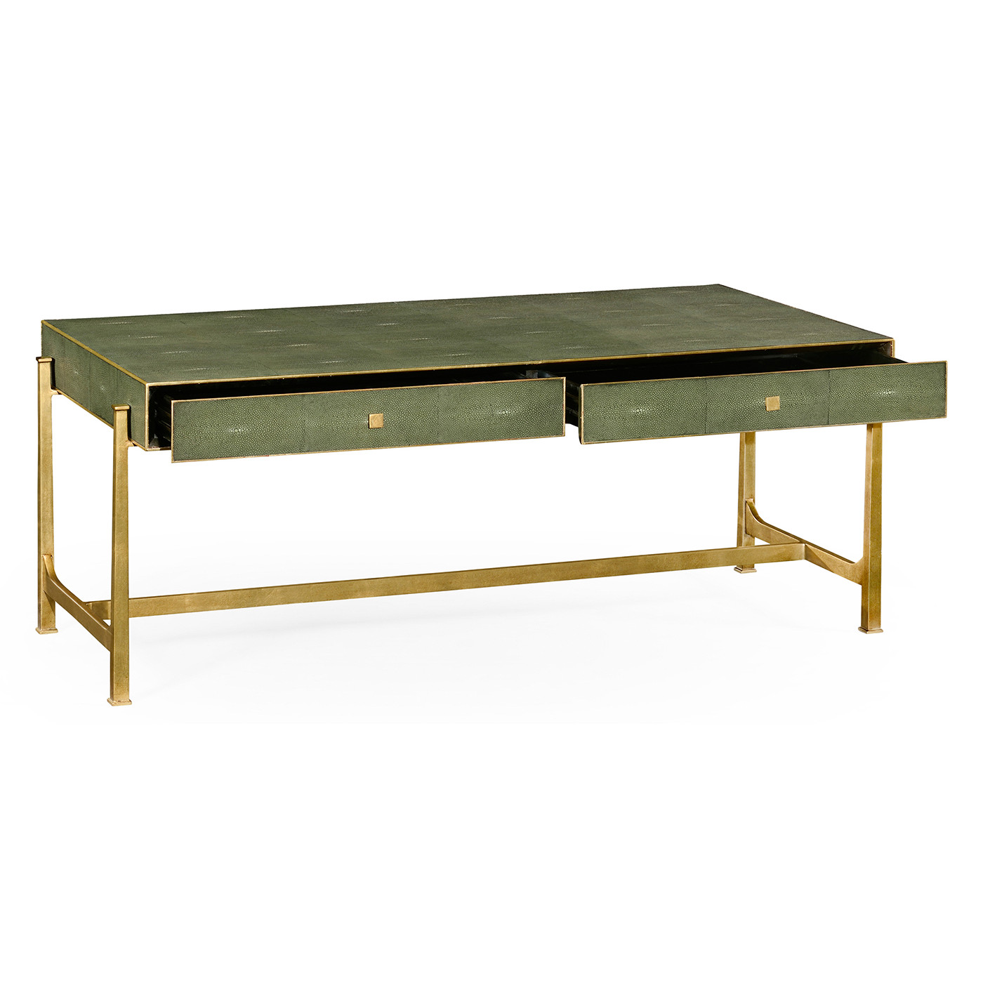Green Faux Shagreen Coffee Table with Gilded Base