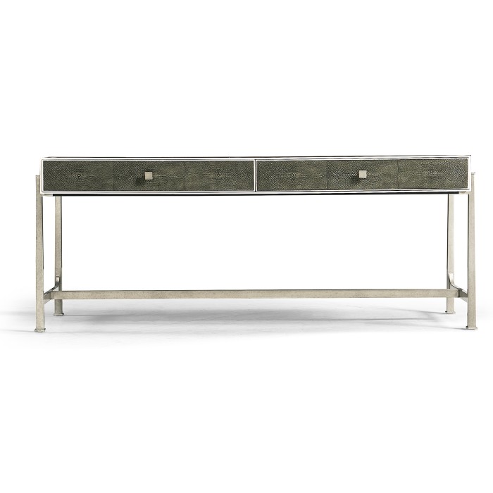 Anthracite Faux Shagreen Coffee Table with Silver Base