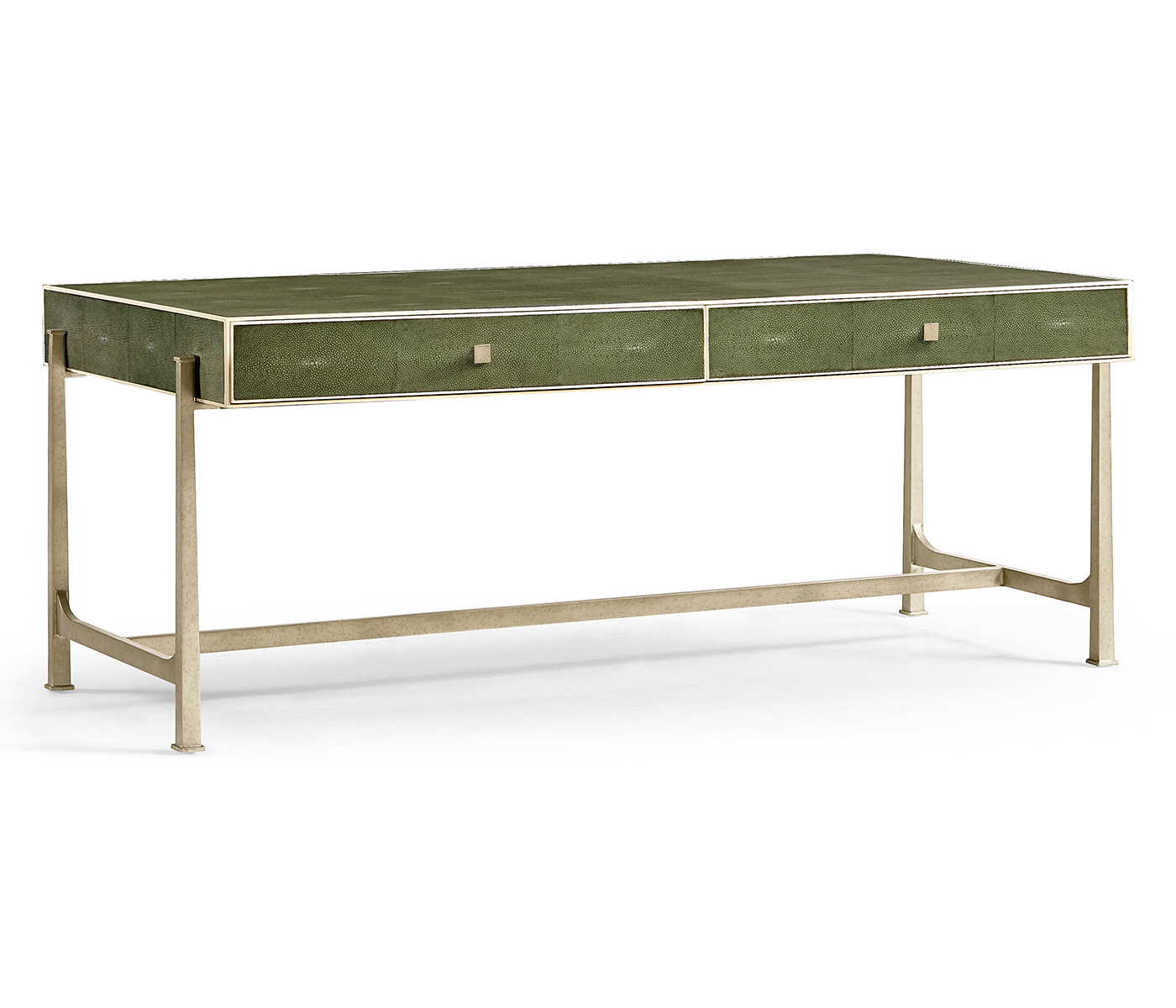 Green Faux Shagreen Coffee Table with Silver Base