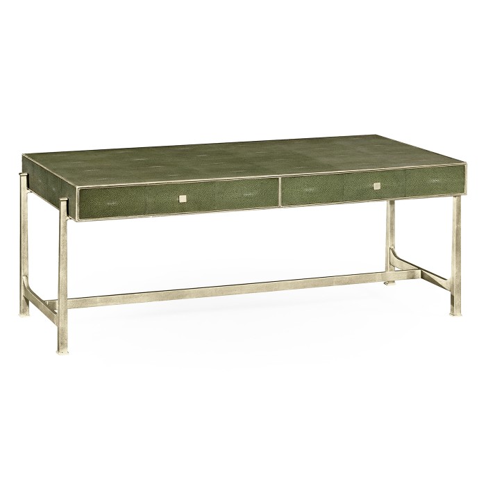 Green Faux Shagreen Coffee Table with Silver Base