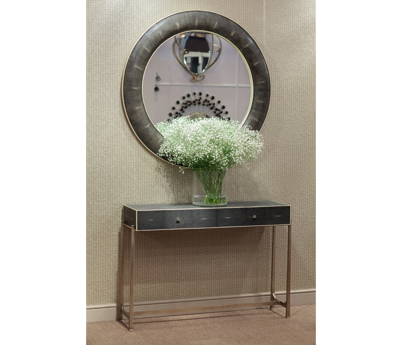 Faux Anthracite Shagreen & Silver Console