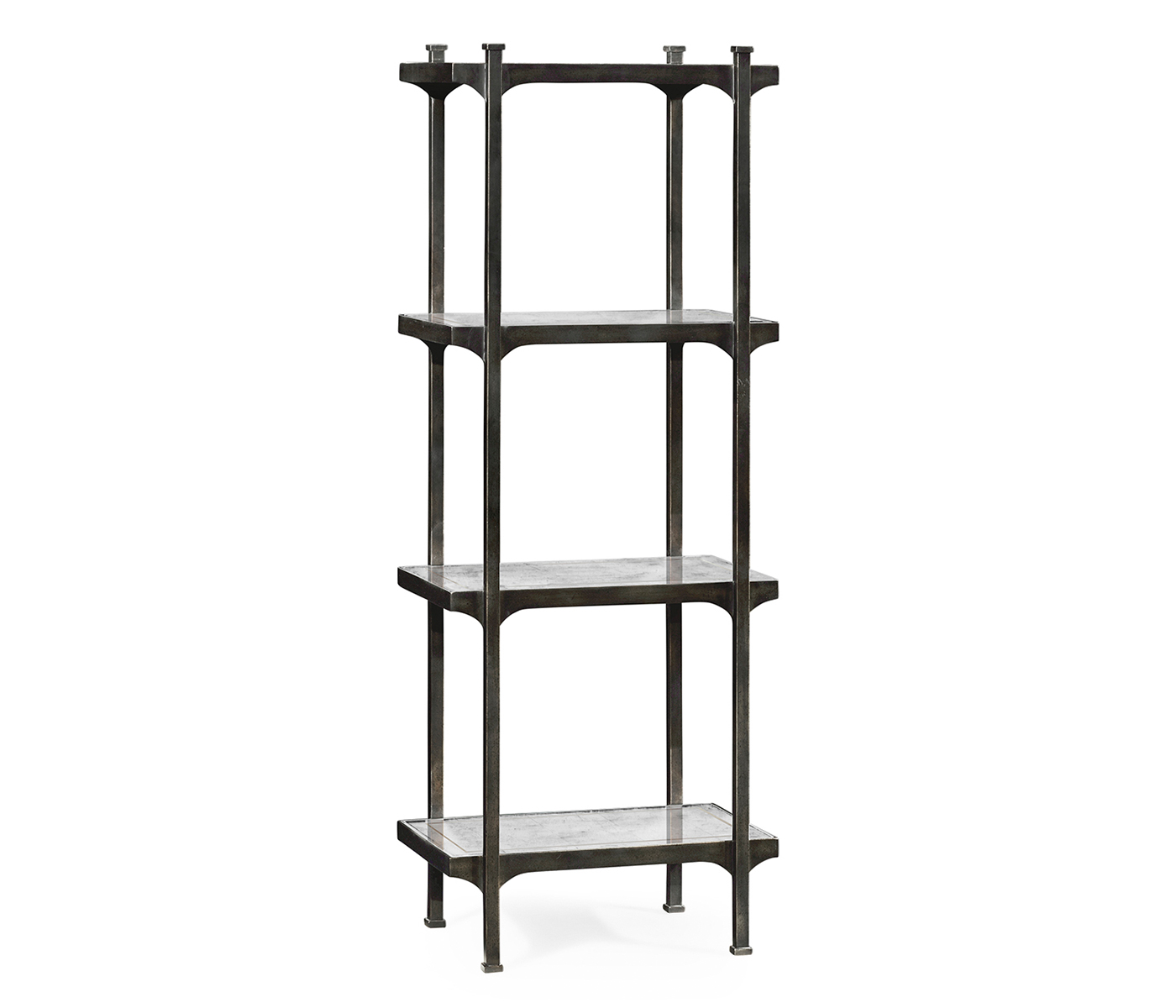 Églomisé & Bronze Iron Narrow Four-Tier Étagère