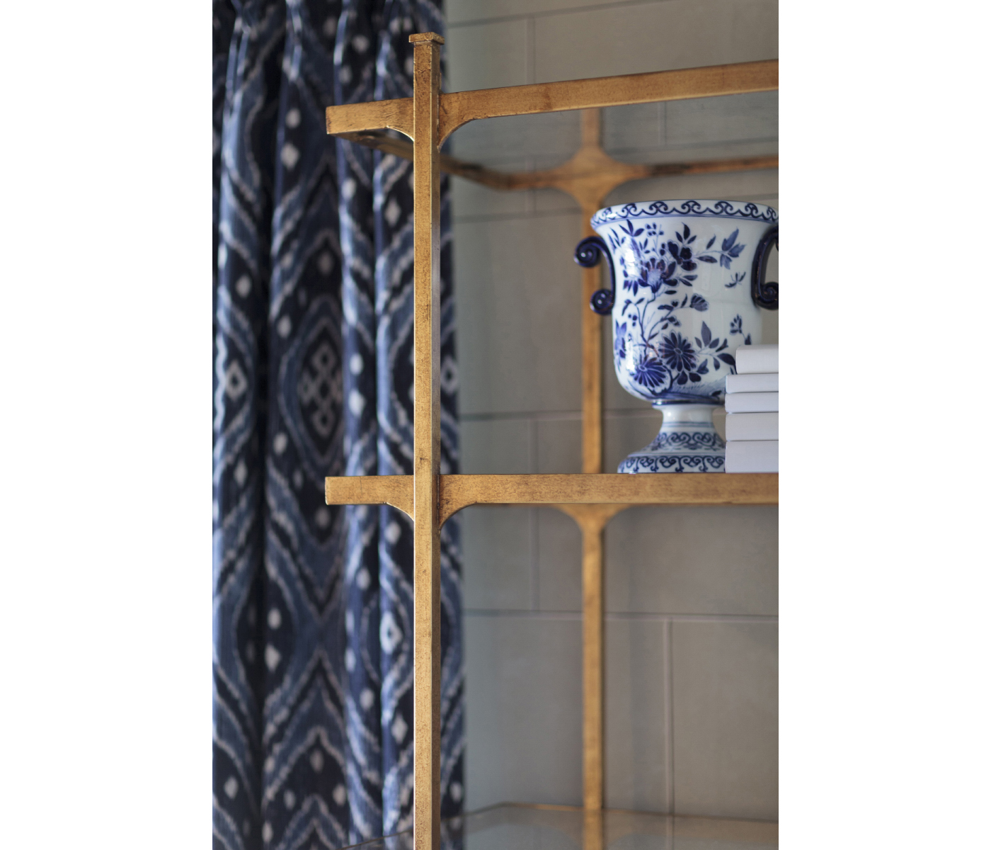 Églomisé & Bronze Iron Narrow Four-Tier Étagère