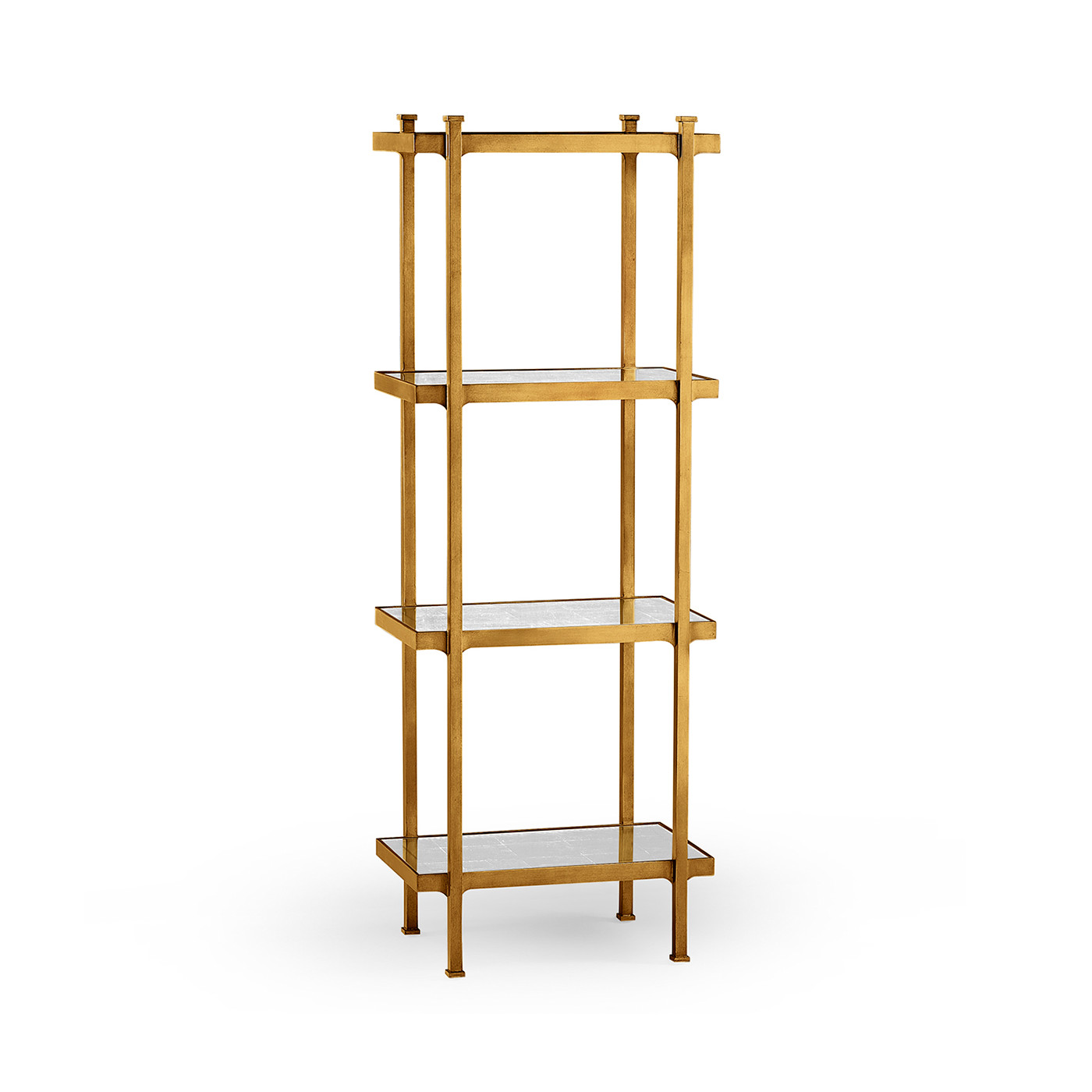 Églomisé & Gilded Iron Narrow Four-Tier Étagère