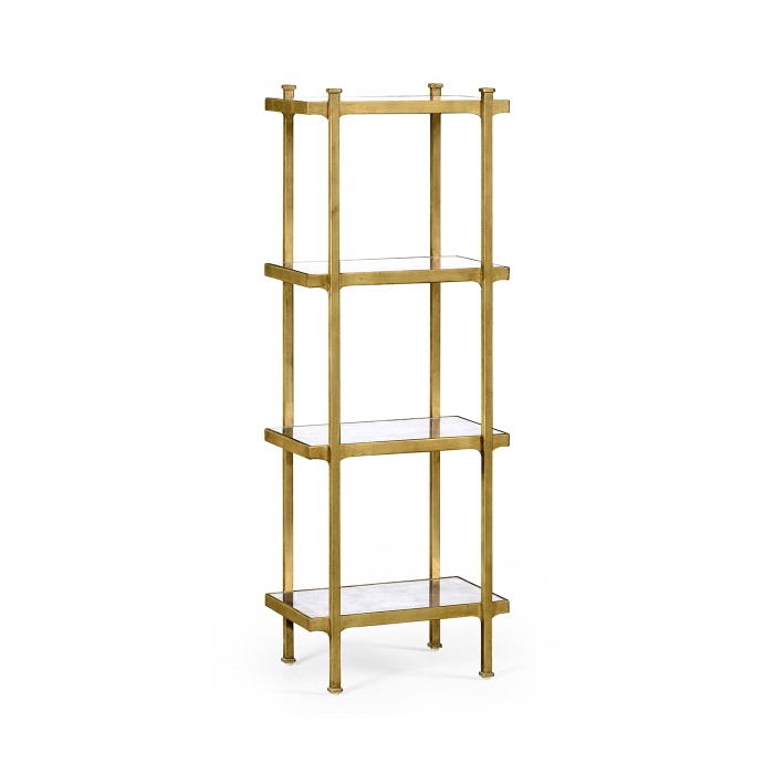 Églomisé & Gilded Iron Narrow Four-Tier Étagère