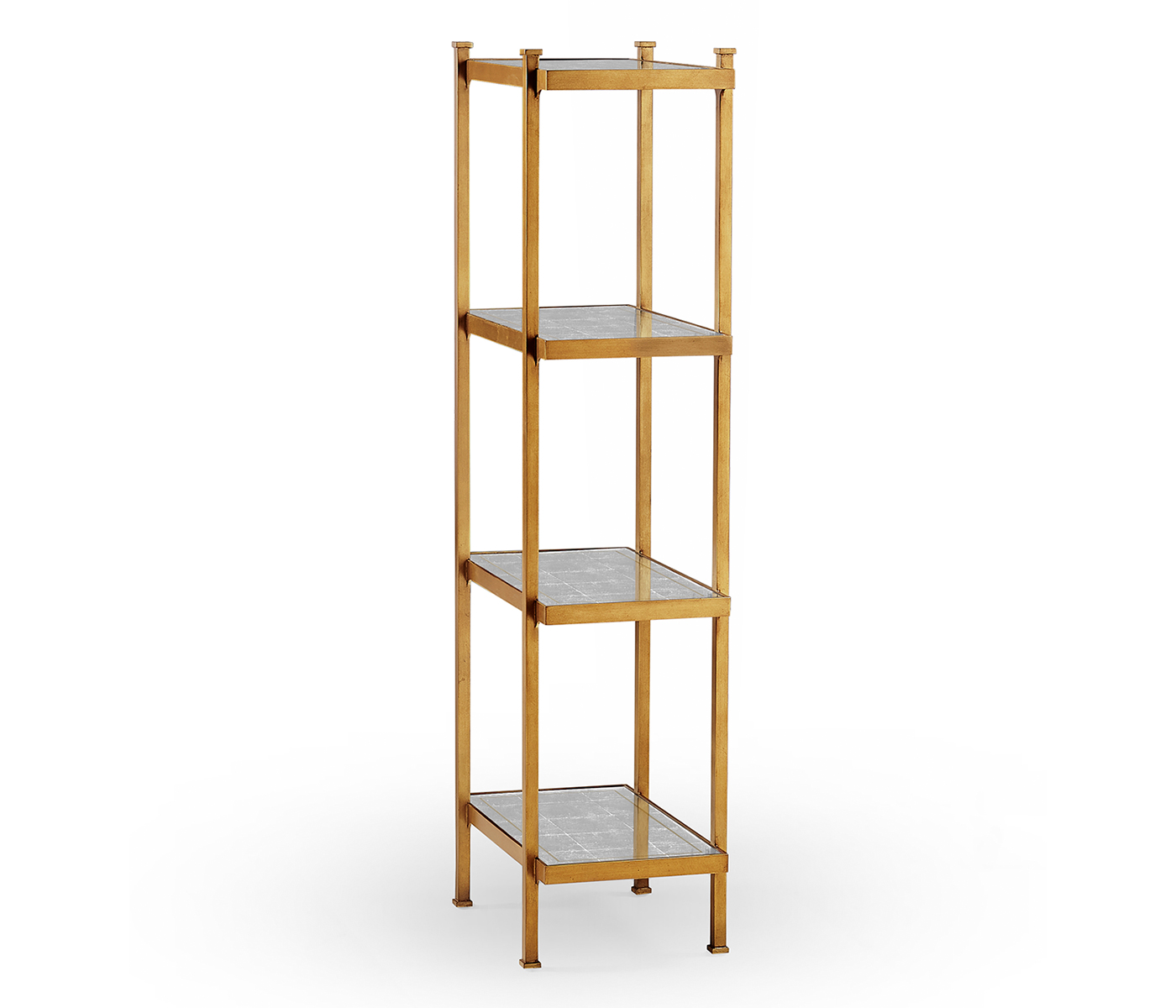 Églomisé & Gilded Iron Narrow Four-Tier Étagère