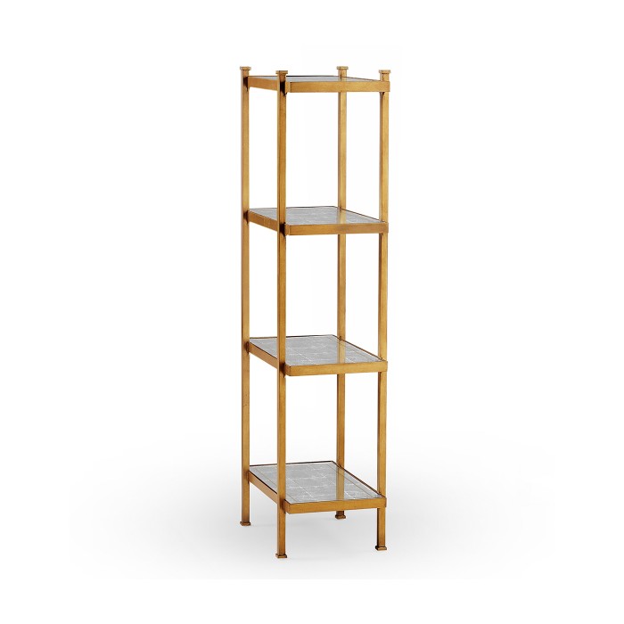 Églomisé & Gilded Iron Narrow Four-Tier Étagère