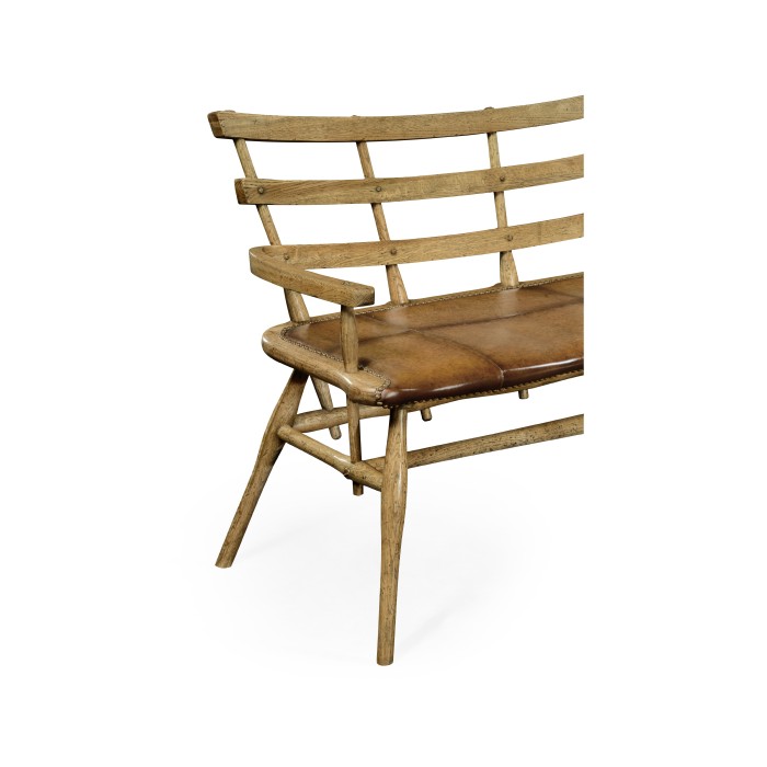 Natural Oak Bench with a Studded Antique Chestnut Leather Seat