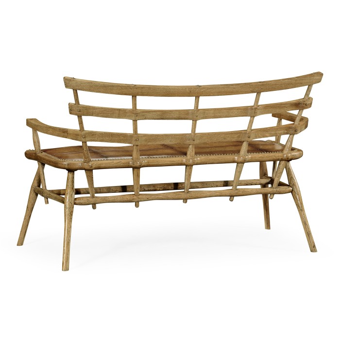 Natural Oak Bench with a Studded Antique Chestnut Leather Seat