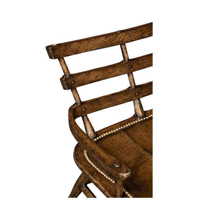 Dark Oak Bench with a Studded Dark Antique Chestnut Leather Seat