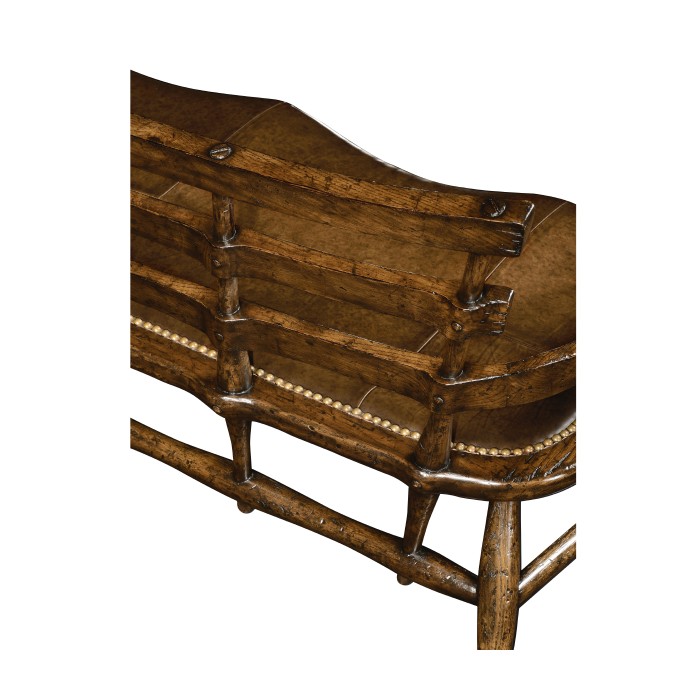 Dark Oak Bench with a Studded Dark Antique Chestnut Leather Seat