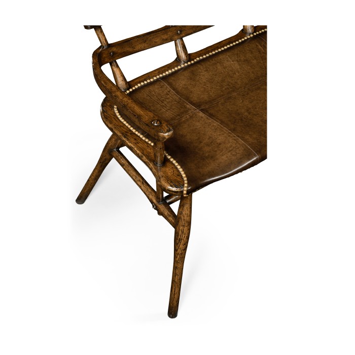 Dark Oak Bench with a Studded Dark Antique Chestnut Leather Seat