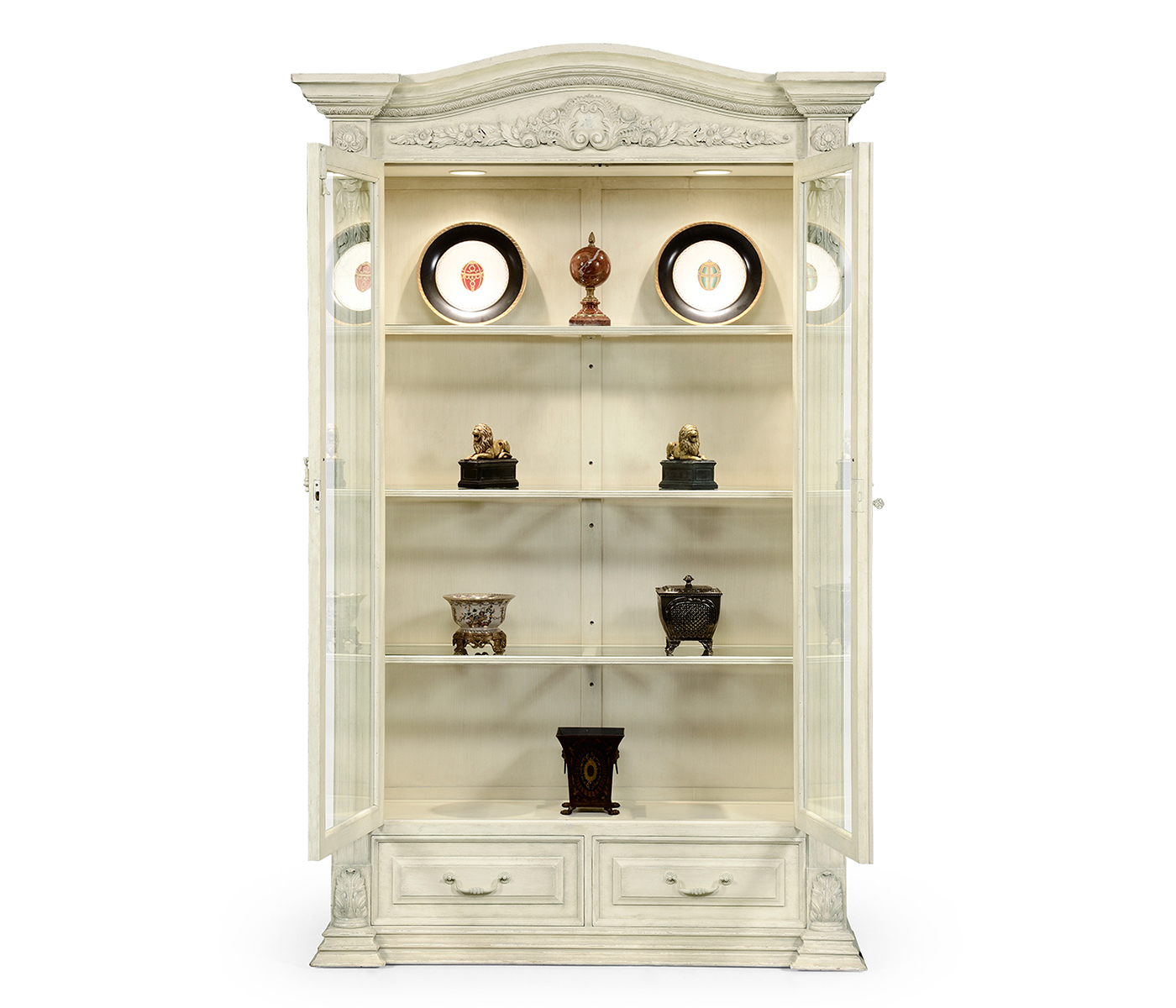 French Provincial Dusty White Glazed China Cabinet