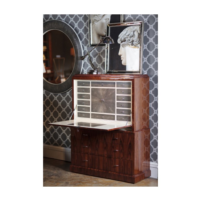Art Deco High Lustre Secretaire with Brass